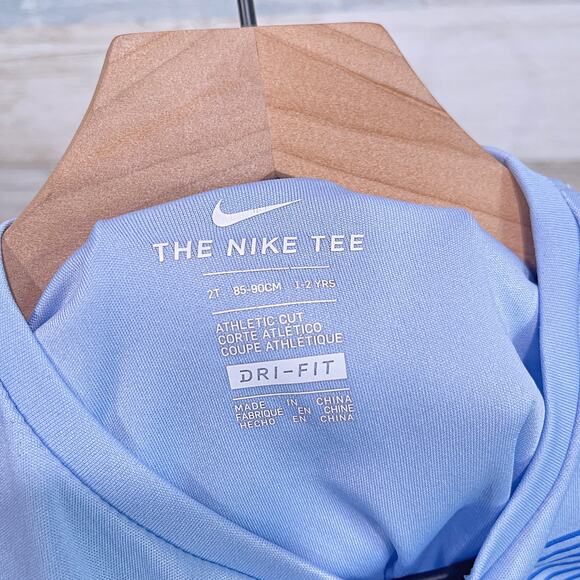 Nike Athletic Cut Curved Hem Tee Blue Performance Jersey Toddler Girl 2T - Picture 4 of 5